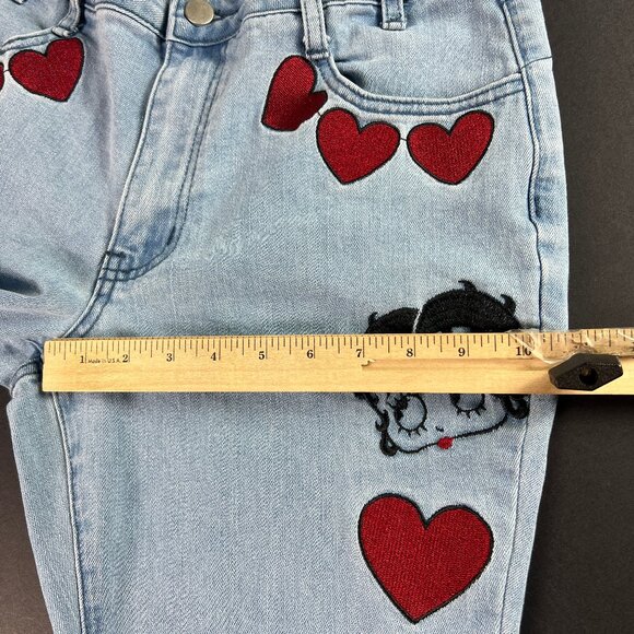 Dolls Kill X Betty Boop Jeans Women 31x32* Flare Mid Rise Light Blue Denim Tag L - Picture 14 of 16